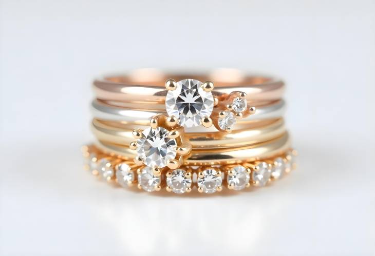 Captivating Diamond Stacked Rings on a White Background